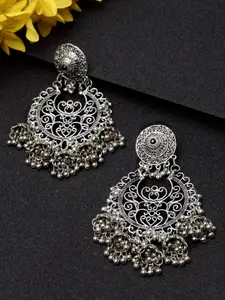 Moedbuille Silver-Plated Handcrafted Filigree Work Antique Layered Circular Drop Earrings