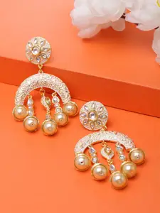 Moedbuille Gold-Plated & White Kundan and Pearls Studded Meenakari Drop Earrings