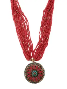 Bamboo Tree Jewels Gold-Toned & Red Statement Necklace