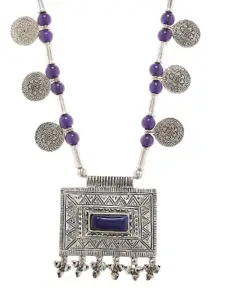 Bamboo Tree Jewels Silver-Toned & Purple Metal Handcrafted Necklace
