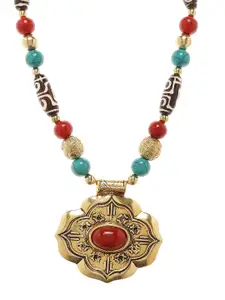 Bamboo Tree Jewels Gold-Toned & Red Statement Necklace