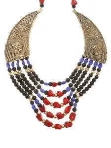 Bamboo Tree Jewels Black & Gold-Toned Statement Necklace