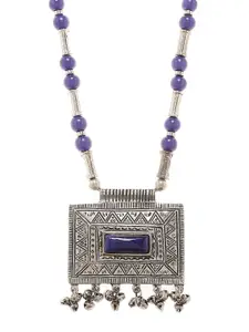 Bamboo Tree Jewels Silver-Toned & Blue Metal Handcrafted Necklace