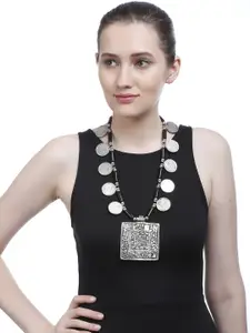 Bamboo Tree Jewels Silver-Toned & Black Metal Handcrafted Necklace