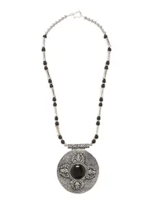Bamboo Tree Jewels Silver-Toned & Black Metal Handcrafted Necklace