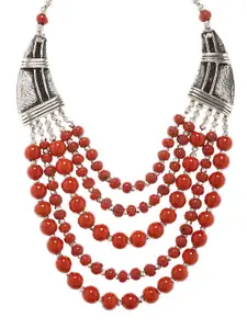 Bamboo Tree Jewels Silver-Toned & red Metal Handcrafted Necklace
