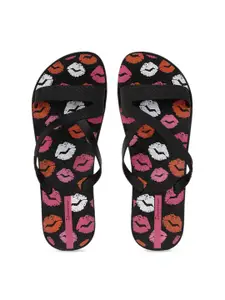 iPanema Women Black & Pink Printed Slip-On Flip Flops