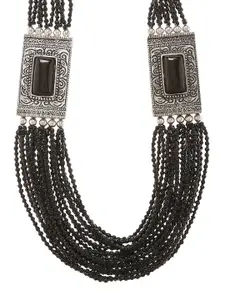 Bamboo Tree Jewels Silver-Toned & Black Metal Handcrafted Necklace
