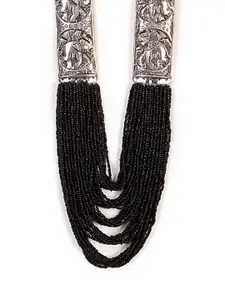 Bamboo Tree Jewels Silver-Toned & Black Metal Handcrafted Necklace