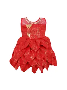 Wish Karo Girls Red Printed Fit and Flare Dress