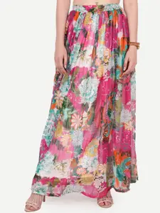 SCORPIUS Women Multicolour Printed Flared Maxi Skirt