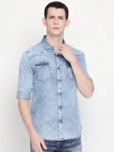 SF JEANS by Pantaloons Men Blue Slim Fit Faded Casual Shirt