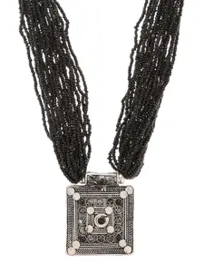 Bamboo Tree Jewels Silver-Toned & Black Statement Necklace