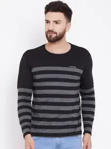 LE BOURGEOIS Men Black Striped Round Neck T-shirt