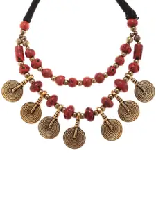 Bamboo Tree Jewels Gold-Toned & Red Metal Handcrafted Necklace