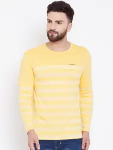 LE BOURGEOIS Men Yellow Striped Round Neck T-shirt
