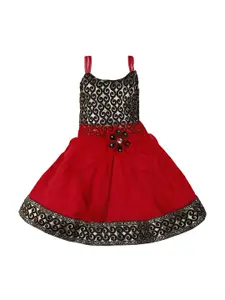 Wish Karo Girls Red & Black Fit and Flare Dress