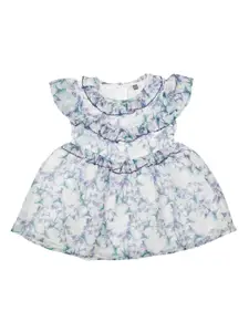 MeeMee Girls White & Purple Printed Fit and Flare Dress