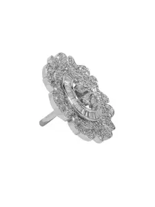 ANIKAS CREATIONS Women Silver-Plated AD-Studded Handcrafted Adjustable Finger Ring