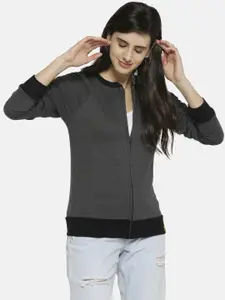 Campus Sutra Women Charcoal Grey Solid Sweatshirt