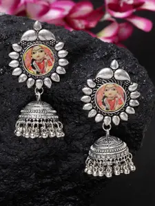 Moedbuille Silver-Toned Dome Shaped Handcrafted Jhumkas