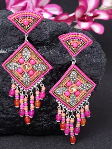 Moedbuille Pink & Orange Geometric Handcrafted Afghan Drop Earrings