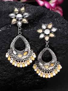 Moedbuille Silver-Plated & Yellow Handcrafted Floral Drop Earrings
