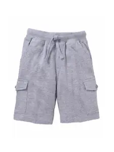 KiddoPanti Boys Grey Melange Solid Regular Fit Knitted Cargo Shorts