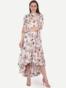 SCORPIUS Women Pink Floral Print Maxi Dress