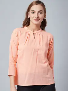 Athena Women Peach-Coloured Solid Regular Smart Casual Top