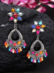 Moedbuille Multicoloured & Silver-Toned Floral Drop Earrings