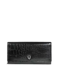CALFNERO Women Black Croc Pattern Leather Two Fold Wallet