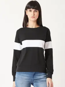 Miss Chase Women Black & White Colourblocked Sweatshirt
