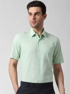Peter England Men Green Slim Fit Self Design Formal Shirt