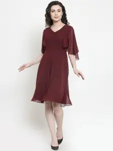 Color Cocktail Women Solid Maroon Fit and Flare Dress