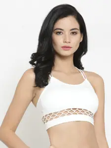 Laceandme White Self Design Non-Wired Lightly Padded Antimicrobial Bralette Bra 3004