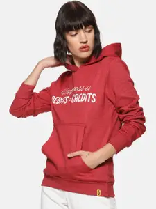Campus Sutra Women Red Printed Hooded Sweatshirt