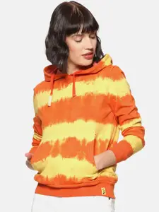 Campus Sutra Women Orange & Yellow Colourblocked Hooded Sweatshirt
