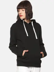 Campus Sutra Women Black Solid Hooded Sweatshirt