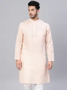 SOJANYA Men Cream-Coloured Solid Straight Kurta