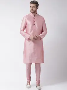 DEYANN Men Pink Solid Kurta with Churidar