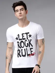 LOCOMOTIVE Men White Printed Round Neck Slim Fit T-shirt