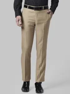 Park Avenue Men Beige Regular Fit Solid Formal Trousers