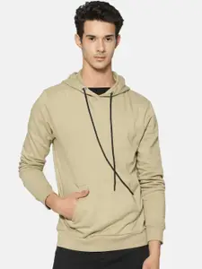 Campus Sutra Men Khaki Solid Hooded Sweatshirt