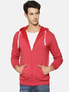 Campus Sutra Men Red Solid Hooded Sweatshirt