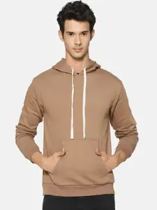 Campus Sutra Men Brown Solid Hooded Sweatshirt