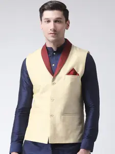 DEYANN Men Cream-Coloured Solid Nehru Jacket