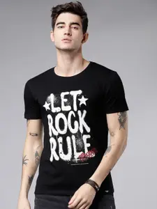 LOCOMOTIVE Men Black Printed Round Neck T-shirt
