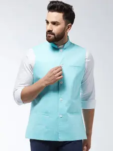 SOJANYA Men Turquoise Blue Solid Nehru Jacket