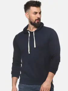 Campus Sutra Men Navy Blue Solid Hooded Sweatshirt